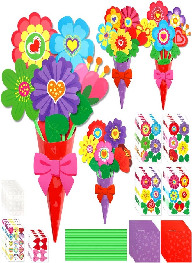 WorldBazaar Valentines Day Flower Craft for Kids 24Pcs Valentine Heart Floral Paper Craft School Classroom Home Valentines Activities - Image 2